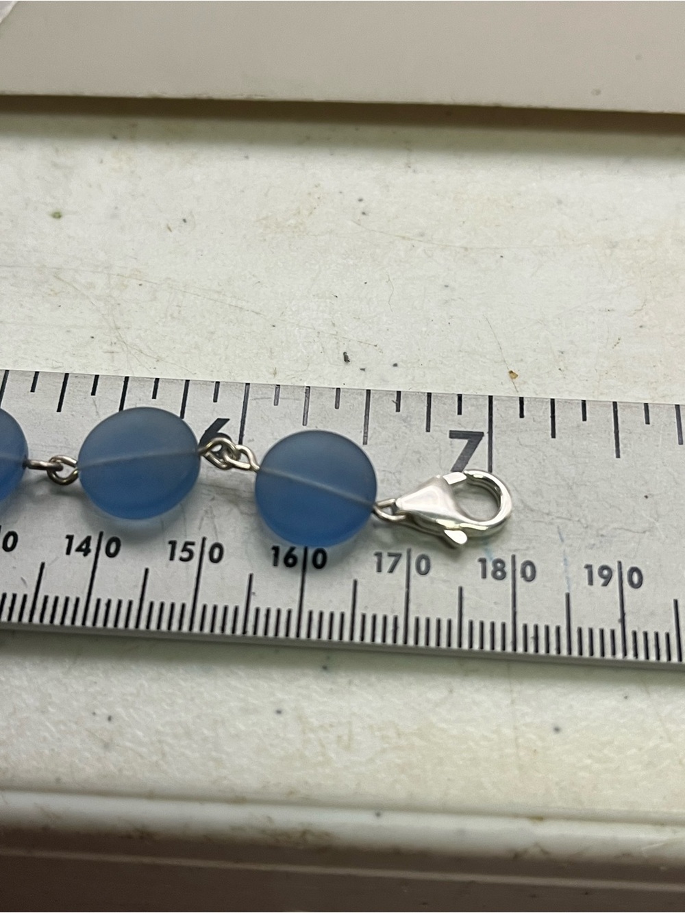 Handmade Sterling Silver 925 Blue Sea Glass Sand Dollar Charm Bracelet Beachy - Picture 3 of 4